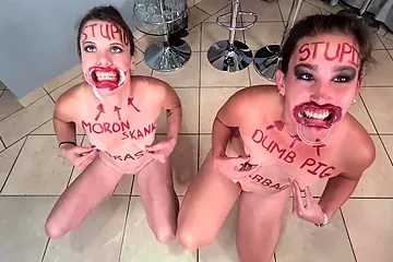 Two Stupid Whores Doing Stupid Things, Self Humiliation, Humiliating Each Other - free porn video