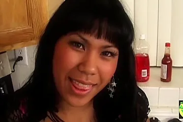 Slutty Asian Puts A Big Black Cock In Her Tight Pussy On The Kitchen Table - free porn video