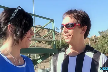 Lucky Referee Feeds A Gorgeous Brunette Cheerleader His Hot Cum - free porn video