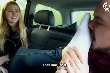 Blonde teen Gets Her Feet In Stinky White Socks Sniffed By Her Friend - free porn video