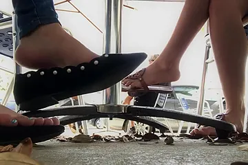 Amateur Hotties Dangling Their Shoes At The Caffee Bar In Public - free porn video