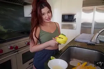 Vanessa Marie - The Kitchen Glove Handjob - free porn video