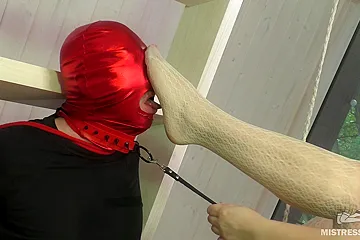 Foot Gagging And Ass Worship Of Mistress In Sexy White Fishnets - free porn video