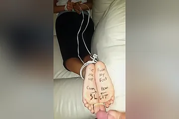 Submissive Tied Up Slut Receives My Hot Jizz On Her Delicious Soles - free porn video