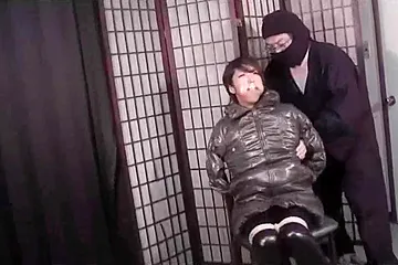 Yoko Bound In Leather Catsuit And Down Jacket - free porn video