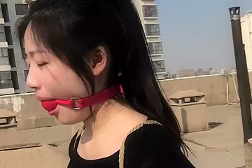 Asian Outdoor Bondage Stroll - free porn video